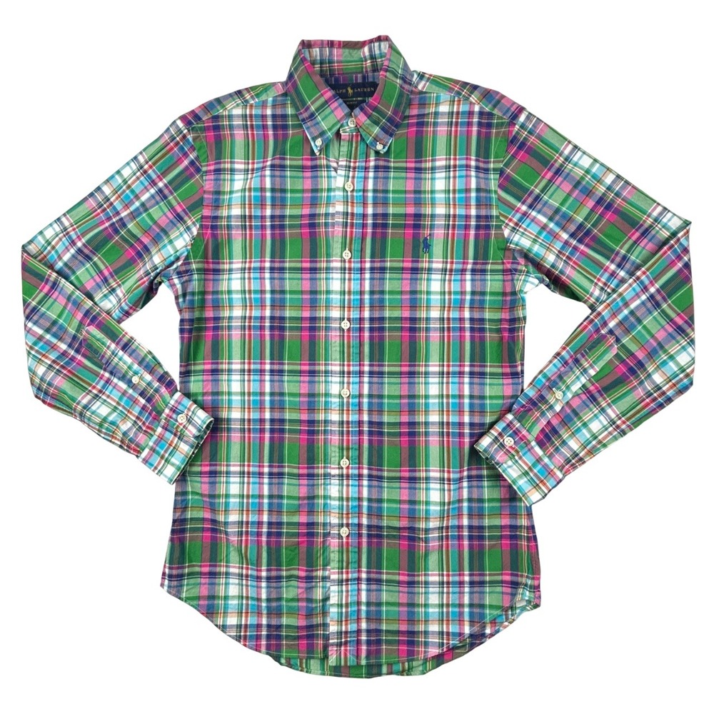 Ralph Lauren Shirt Mens Small Slim Fit Plaid Button Down Long Sleeve Preppy‎